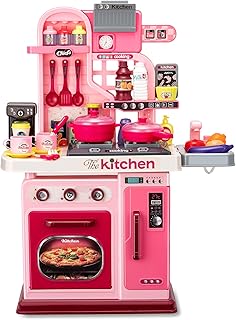 Kids Kitchen Playset-53pcs Cooking Stove,Paly Sink,Oven,Kitchen Toys with Realistic Lights&Sounds,Pretend Play Toys,Kitchen Toys for Toddlers 1 2 3 (Pink)