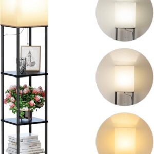 SUNMORY Large Size Floor Lamp with Shelves, 4-Tier Modern Standing Lamp with 3 Color Temperature Bulb, Tall Floor Lamp with Shelf, Corner Display Bookshelf Lamps for Living Room, Bedroom, Office