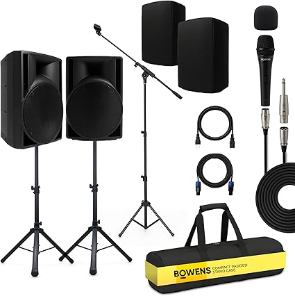 BOWENS 10 Inch PA System with Microphone – Portable DJ Speakers with Bluetooth, USB/SD, LCD Display & Remote Control – Pro 10" PA Speaker System, 150W RMS Big Speaker for Parties & Events