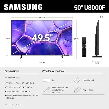 Samsung 50-Inch Class Crystal UHD U8000F 4K Smart TV (2025 Model) Endless Free Content, Crystal Processor 4K, MetalStream Design, Knox Security, Alexa Built-in - Image 2